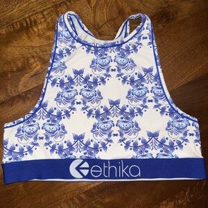 Ethika Floral Racerback Sports Bra – Blue & White